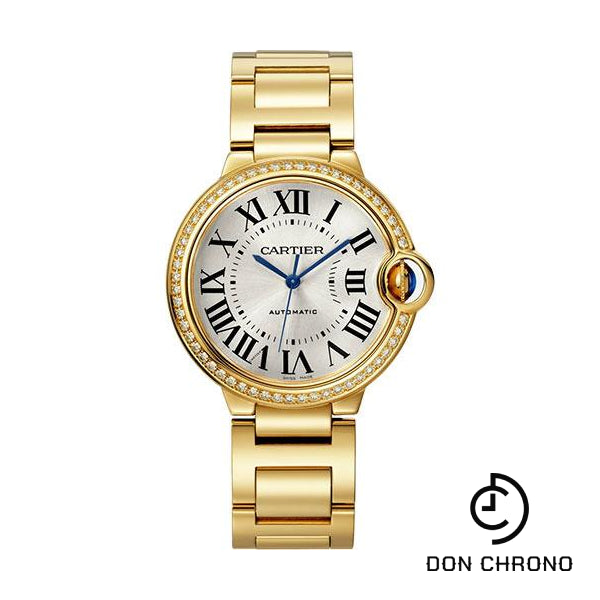 Cartier Ballon Bleu de Cartier Watch - 36 mm Yellow Gold Diamond Case - Silvered Sunray-Brushed Dial - Interchangeable Bracelet - WJBB0070