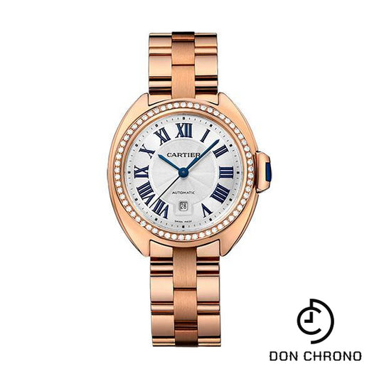 Cartier Cle De Cartier Watch - 31 mm Pink Gold Diamond Case - Diamond Bezel - Silver Dial - WJCL0003