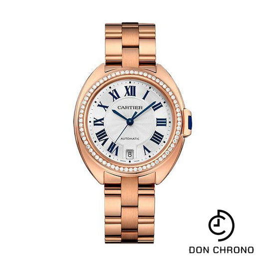 Cartier Cle De Cartier Watch - 35 mm Pink Gold Diamond Case - Diamond Bezel - Silver Dial - WJCL0006