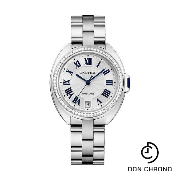 Cartier Cle De Cartier Watch - 35 mm White Gold Diamond Case - Diamond Bezel - Silver Dial - WJCL0007