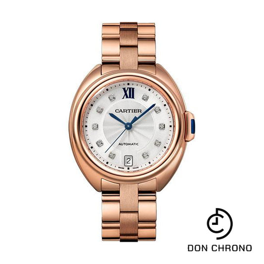 Cartier Cle de Cartier Watch - 35 mm Pink Gold Case - Silvered Flinque Diamond Dial - WJCL0033
