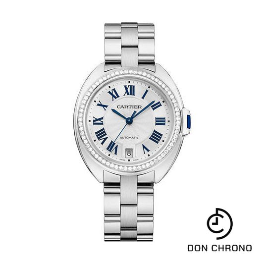 Cartier Cle de Cartier Watch - 35 mm White Gold Diamond Case - White Dial - WJCL0044