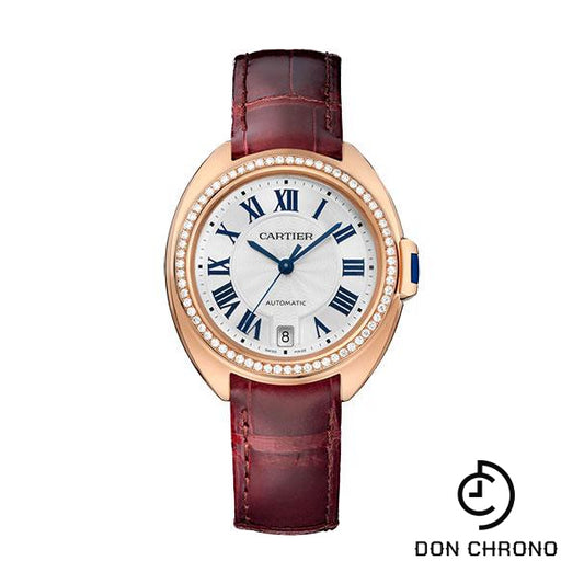 Cartier Cle de Cartier Watch - 35 mm Pink Gold Diamond Case - White Dial - Brown Alligator Strap - WJCL0048