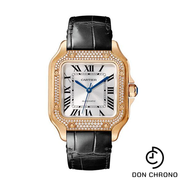 Cartier Santos de Cartier Watch - 35.1 mm Pink Gold Case - Diamond Bezel - Black Alligator Strap - WJSA0007