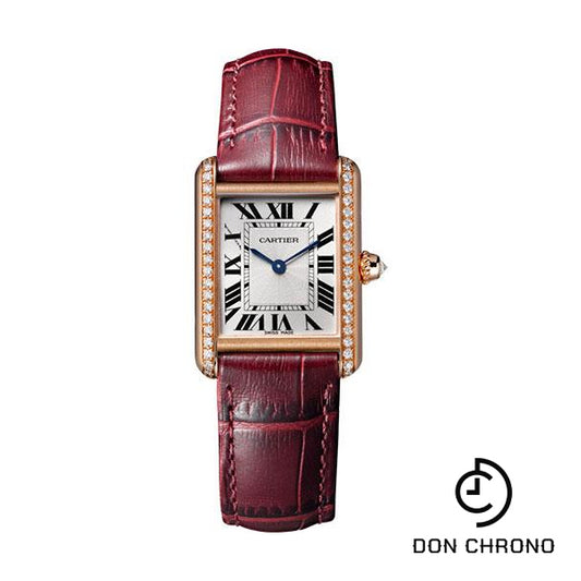 Cartier Tank Louis Cartier Watch - 29.55 mm Pink Gold Diamond Case - Burgundy Alligator Strap - WJTA0010