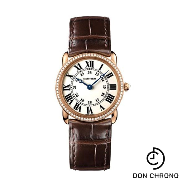 Cartier Ronde Louis Cartier Watch - Small Pink Gold Diamond Case - Alligator Strap - WR000351