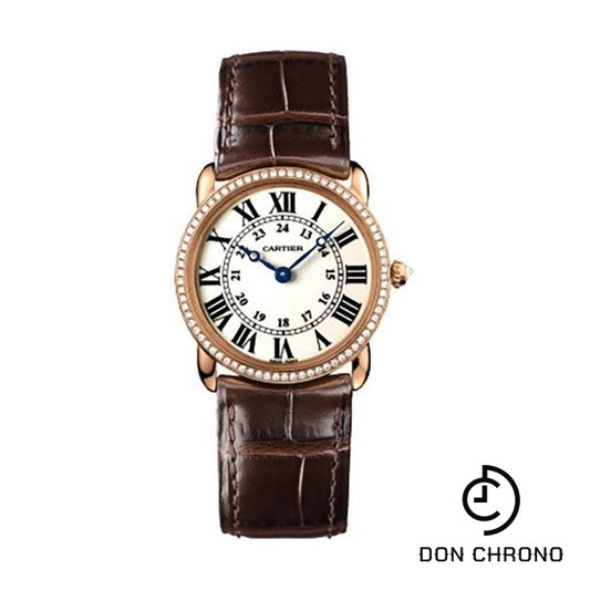 Cartier Ronde Louis Cartier Watch - Small Pink Gold Diamond Case - Alligator Strap - WR000351