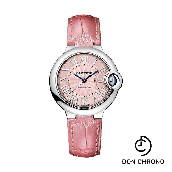 Cartier Ballon Bleu De Cartier Watch - 33 mm Steel Case - Pink Dial - Fuchsia-Pink Alligator Strap - WSBB0002