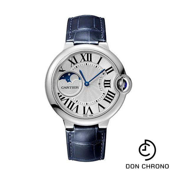 Cartier Ballon Bleu de Cartier Watch - 37 mm Steel Case - Silvered Dial - Blue Alligator Strap - WSBB0029