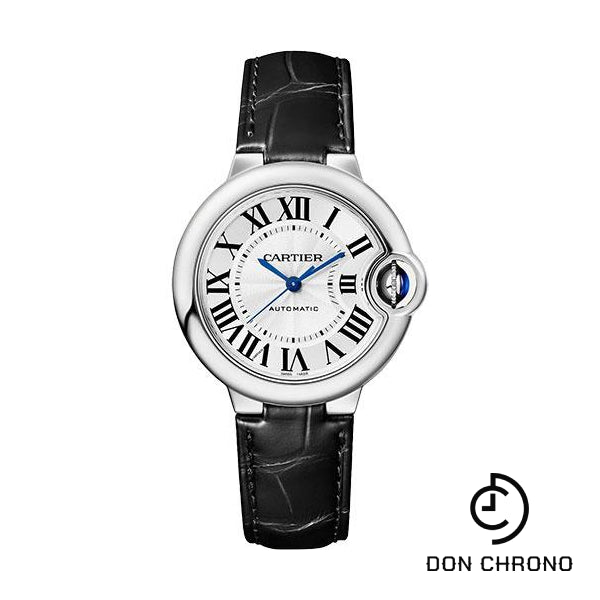 Cartier Ballon Bleu de Cartier Watch - 33 mm Steel Case - Silvered Opaline Dial - Black Alligator Strap - WSBB0030