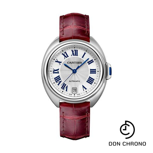 Cartier Cle de Cartier Watch - 35 mm Steel Case - Silvered Dial - Bordeaux Alligator Strap - WSCL0017