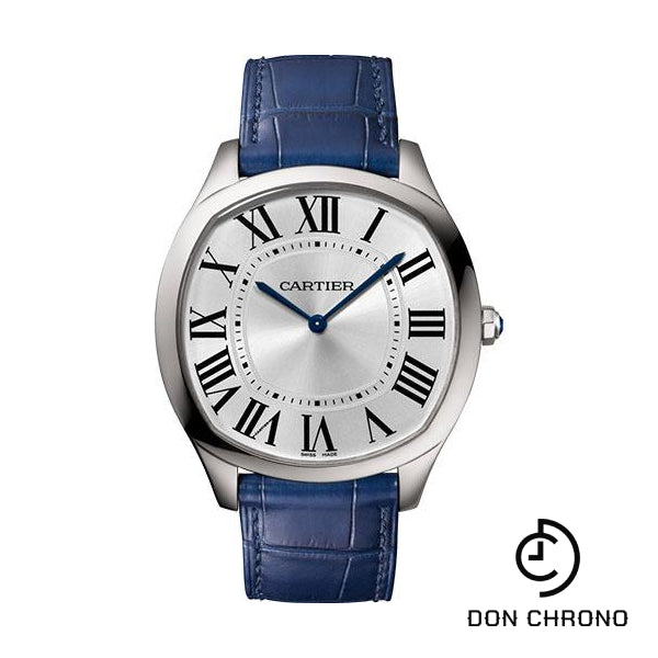 Cartier Drive de Cartier Extra-Flat Watch - 38 mm Steel Case - Silvered Dial - Blue Alligator Strap - WSNM0011