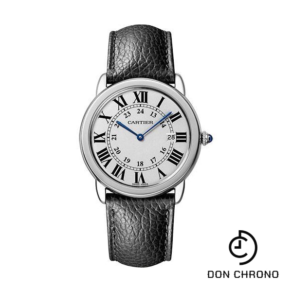 Cartier Ronde Solo de Cartier Watch - 36 mm Steel Case - Silvered Opaline Dial - Grained Black Calfskin Bracelet - WSRN0029