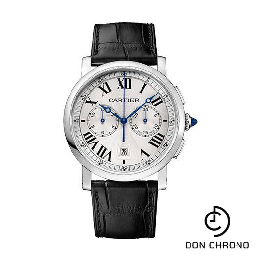 Cartier Rotonde de Cartier Chronograph Watch - 40 mm Steel Case - Silvered Effect Dial - Black Alligator Strap - WSRO0002