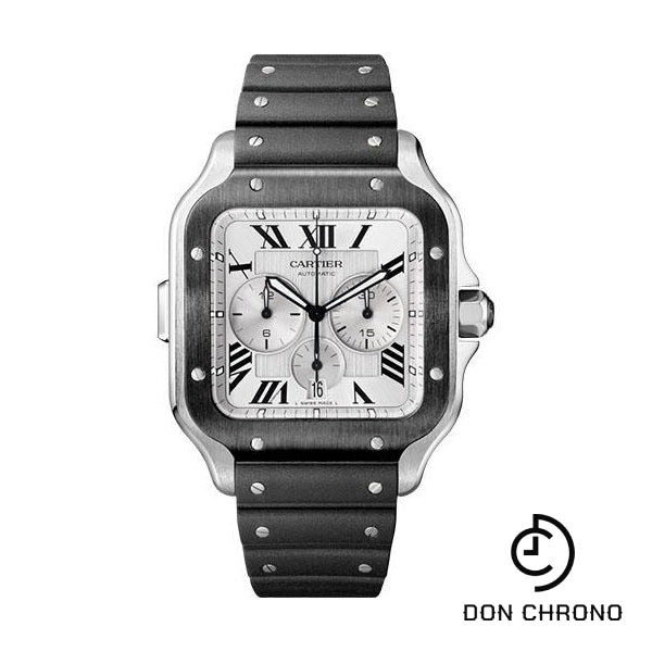 Cartier Santos de Cartier Chronograph Watch - 43.3 mm Steel And Adlc Case - Silver Dial - Both Bracelet - WSSA0017