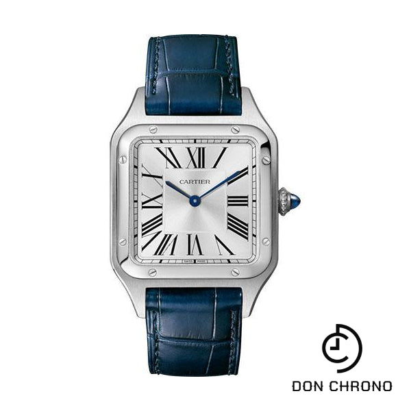 Cartier Santos-Dumont Watch - 43.5 mm Steel Case - Silver Dial - Navy Blue Strap - WSSA0022