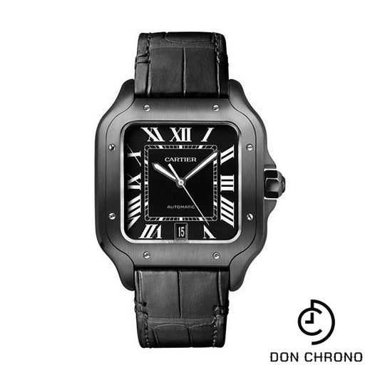 Cartier Santos de Cartier Watch - 39.8 mm Steel And Adlc Case - Black Dial - Both Bracelet - Rubber Strap - WSSA0039