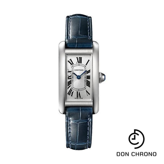 Cartier Tank Americaine Watch - 34.80 mm x 19.00 mm Steel Case - Silver Dial - Navy Blue Leather Strap - WSTA0043