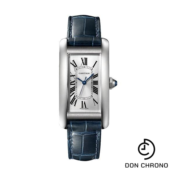 Cartier Tank Americaine Watch - 41.60 mm x 22.60 mm Steel Case - Silver Dial - Navy Blue Leather Strap - WSTA0044