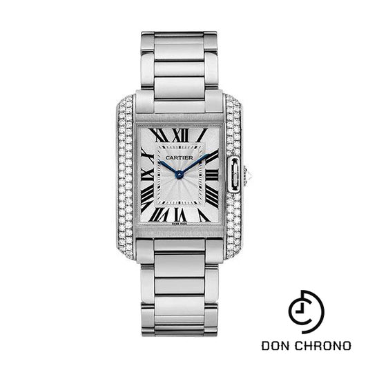 Cartier Tank Anglaise Watch - 34.7 mm White Gold Diamond Case - Diamond Bezel - Silver Diamond Dial - WT100028