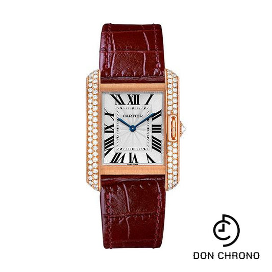 Cartier Tank Anglaise Watch - 34.7 mm Pink Gold Case - Diamond Bezel - Diamond Dial - Bordeaux Alligator Strap - WT100029