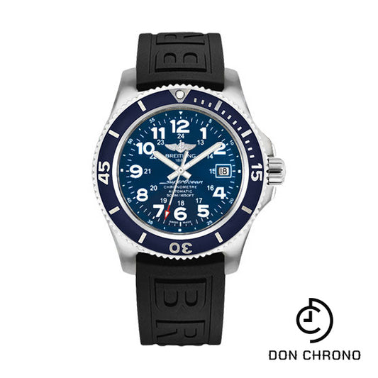 Breitling Superocean II 42 Watch - Steel Case - Mariner Blue Dial - Black Diver Pro III Strap - A17365D1/C915/150S/A18S.1