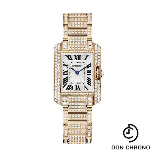 Cartier Tank Anglaise Watch - Small Pink Gold Diamond Case - Diamond Bracelet - HPI00558