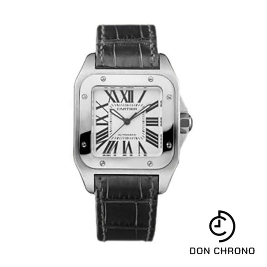 Cartier Santos 100 Watch - Medium Steel Case - Alligator Strap - W20106X8